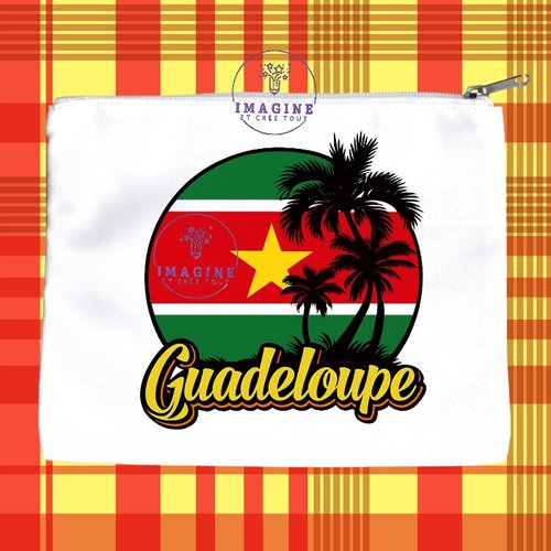 Trousse l - maquillage - sublimation - impression infusible ink - palmiers - drapeau - guadeloupe - 971