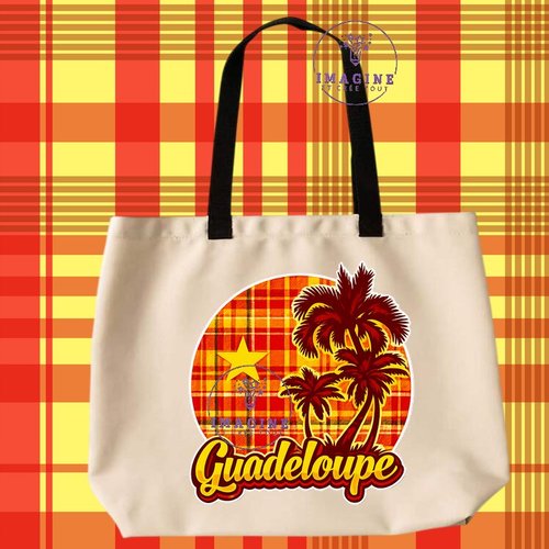 Tote bag taille l - sublimation - impression infusible ink - palmiers - madras - guadeloupe - 971