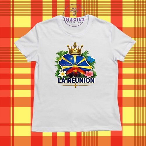 T-shirt personnalisé pour jeunes - col rond - sublimation - île de la réunion - 974 - paille en queue
