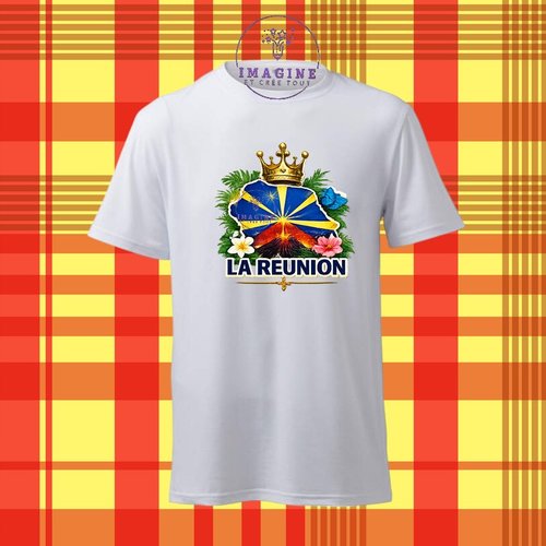 T-shirt personnalisé pour homme - ras du cou - sublimation - impression infusible ink - île de la réunion - 974 - paille en queue