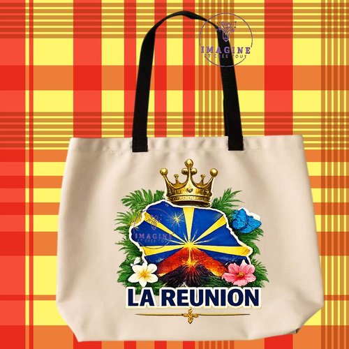 Tote bag taille l - sublimation - impression infusible ink - île de la réunion - 974 - paille en queue