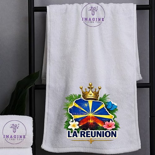Petite serviette personnalisée pour le visage - sublimation - infusible ink - impression - île de la réunion - 974 - paille en queue