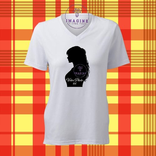T-shirt personnalisé pour femme - col v - sublimation - impression infusible ink - photo favorite - image
