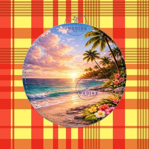 Sous verre en cuir - sublimation - impression infusible ink - plage - palmiers - sable - île