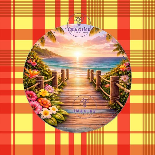 Sous verre en cuir - sublimation - impression infusible ink - plage - palmiers - ponton - île