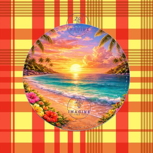 Sous verre en cuir - sublimation - impression infusible ink - plage - palmiers - hibiscus - île