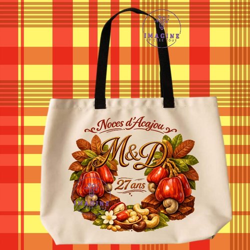 Tote bag taille l - sublimation - impression infusible ink - noces d'acajou - mariage - anniversaire - initiales