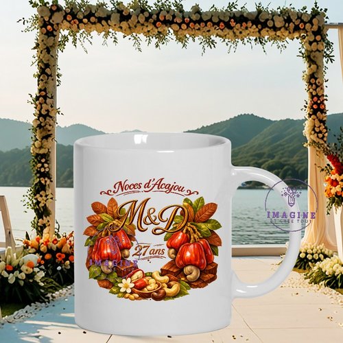 Mug - tasse - sublimation - impression infusible ink - noces d'acajou - mariage - anniversaire - initiales