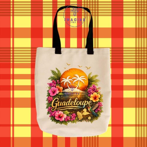 Tote bag taille m - sublimation -  impression infusible ink - carte guadeloupe - soleil - colibri