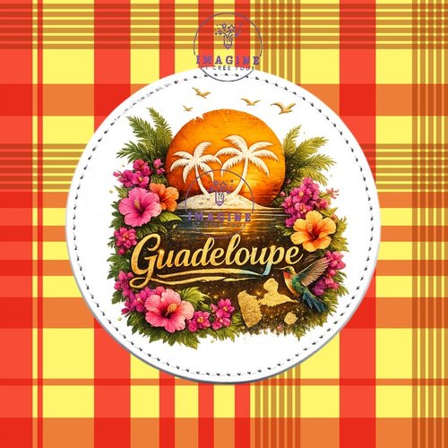 Sous verre en cuir - sublimation - impression infusible ink - carte guadeloupe - soleil - colibri