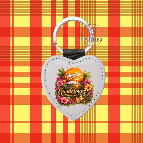 Porte clé - sublimation - impression infusible ink - carte guadeloupe - soleil - colibri