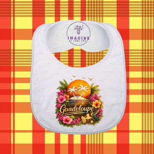 Bavoir - sublimation - impression infusible ink - carte guadeloupe - soleil - colibri