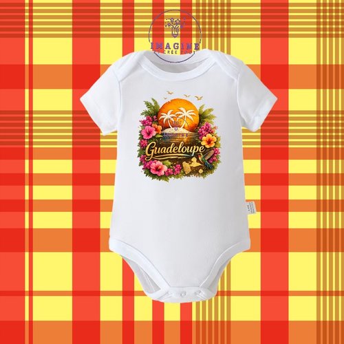 Body - bébé - baby - sublimation - impression infusible ink - carte guadeloupe - soleil - colibri