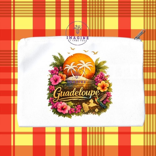 Trousse m - maquillage - sublimation - impression infusible ink - carte guadeloupe - soleil - colibri