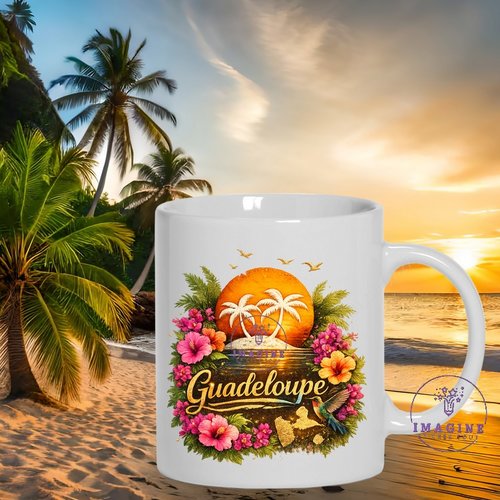 Mug - tasse - sublimation - impression infusible ink - carte guadeloupe - soleil - colibri
