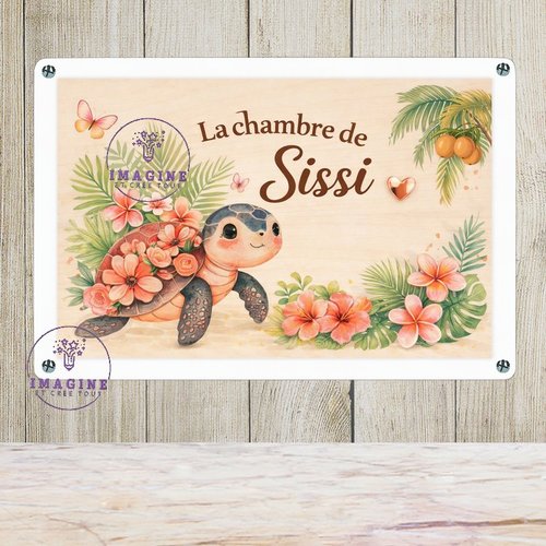 Tableau mural - sublimation -  impression infusible ink - plaque aluminium - chambre - prénom - tortue - tropique