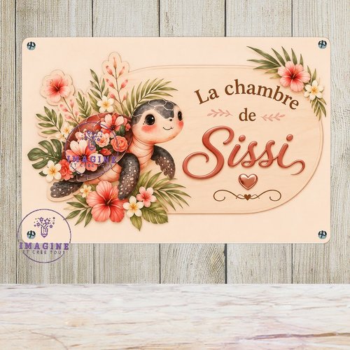 Tableau mural - sublimation -  impression infusible ink - plaque aluminium - chambre - prénom - tortue - tropique