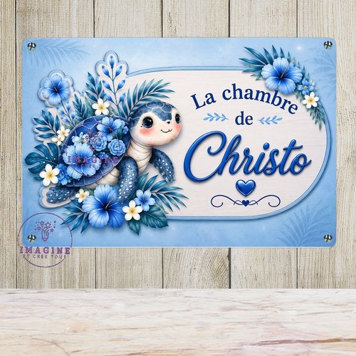 Tableau mural - sublimation -  impression infusible ink - plaque aluminium - chambre - prénom - tortue - tropique
