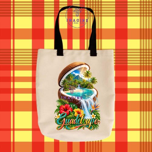 Tote bag taille m - sublimation -  impression infusible ink - noix de coco - ile - palmiers - tropique