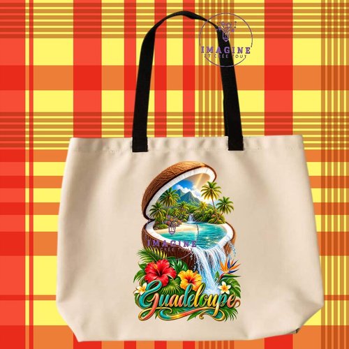 Tote bag taille l - sublimation - impression infusible ink - noix de coco - ile - palmiers - tropique