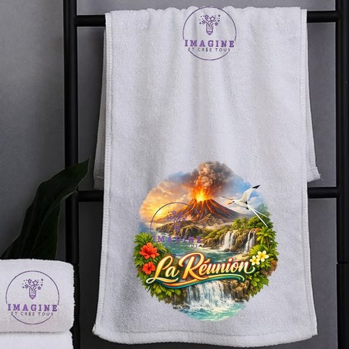 Petite serviette personnalisée pour le visage - sublimation - infusible ink - impression -  ile de la réunion - 974 - paille en queue