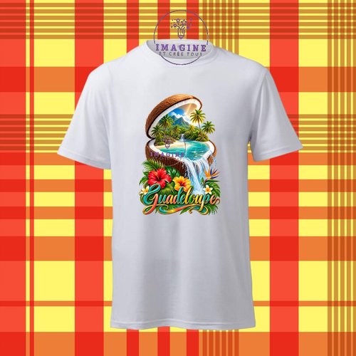 T-shirt personnalisé pour homme - ras du cou - sublimation - impression infusible ink - noix de coco - ile - palmiers - tropique
