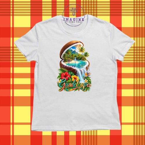 T-shirt personnalisé pour jeunes - col rond - sublimation - noix de coco - ile - palmiers - tropique