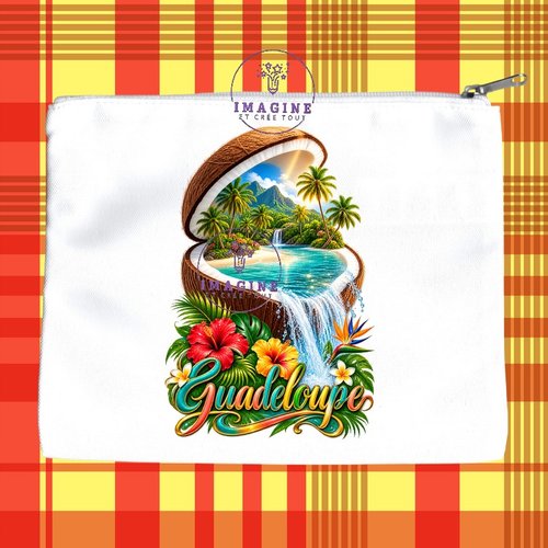 Trousse l - maquillage - sublimation - impression infusible ink - noix de coco - ile - palmiers - tropique