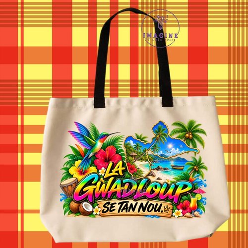 Tote bag taille l - sublimation - impression infusible ink - la gwadloup sé tan nou - mot créole