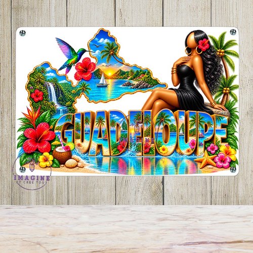 Tableau mural - sublimation -  impression infusible ink - plaque aluminium - carte guadeloupe - 971 - tropique