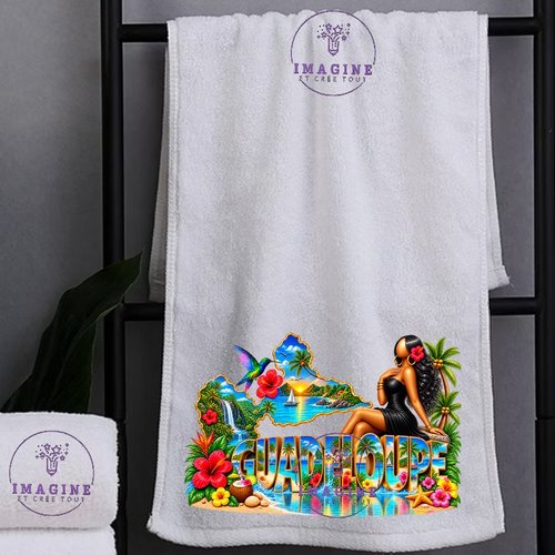Petite serviette personnalisée pour le visage - sublimation - infusible ink - impression -  carte guadeloupe - 971 - tropique