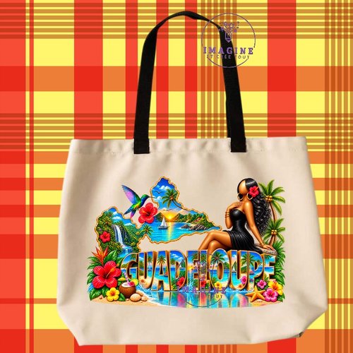 Tote bag taille l - sublimation - impression infusible ink -  carte guadeloupe - 971 - tropique