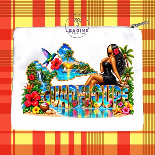 Trousse l - maquillage - sublimation - impression infusible ink - carte guadeloupe - 971 - tropique