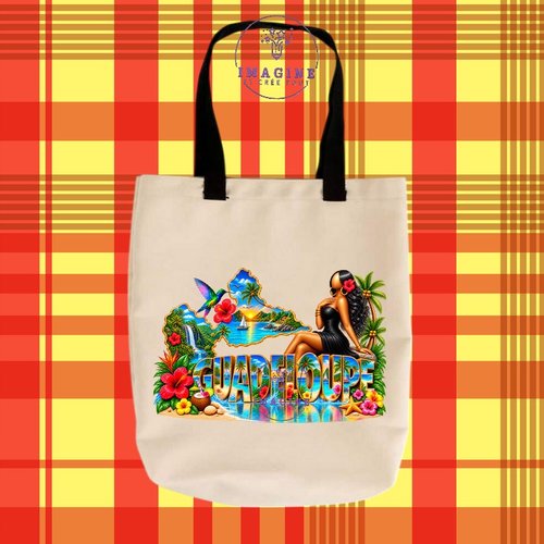 Tote bag taille m - sublimation -  impression infusible ink -  carte guadeloupe - 971 - tropique