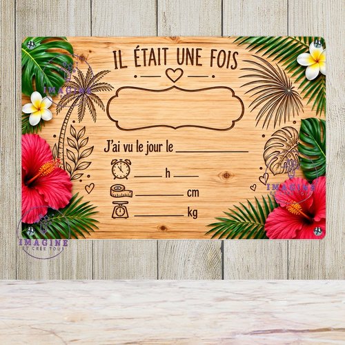 Tableau mural - sublimation -  impression infusible ink - plaque aluminium - naissance bébé - souvenir - mixte - tropique