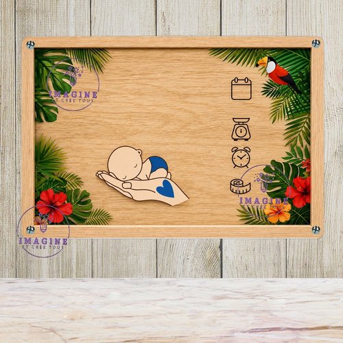 Tableau mural - sublimation -  impression infusible ink - plaque aluminium - naissance bébé - souvenir - garçon - effet 3d