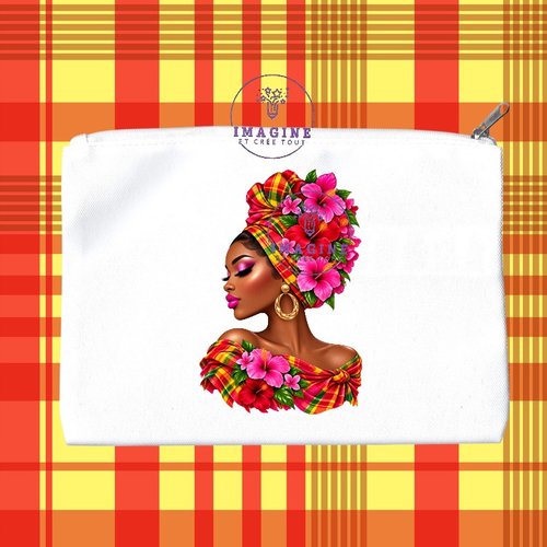 Trousse m - maquillage - sublimation - impression infusible ink - silhouette - femme - tropique - madras