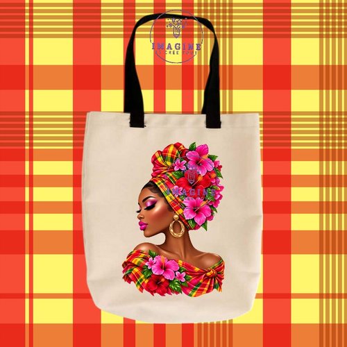Tote bag taille m - sublimation -  impression infusible ink -  silhouette - femme - tropique - madras