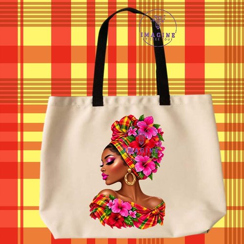 Tote bag taille l - sublimation - impression infusible ink -  silhouette - femme - tropique - madras
