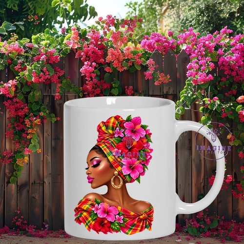 Mug - tasse - sublimation - impression infusible ink -  silhouette - femme - tropique - madras