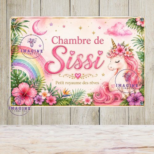 Tableau mural - sublimation -  impression infusible ink - plaque aluminium - chambre - prénom - licorne - tropique