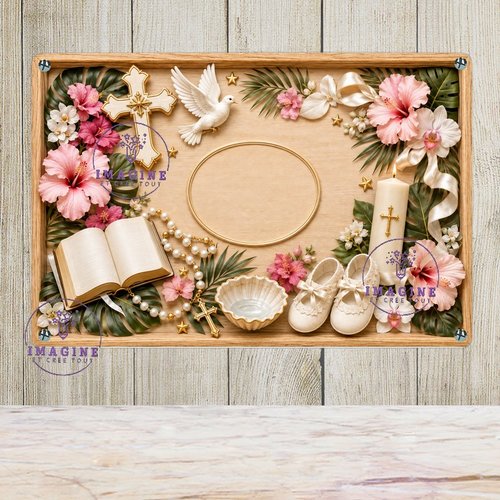 Tableau mural - sublimation -  impression infusible ink - plaque aluminium - baptême bébé fille - effet 3d