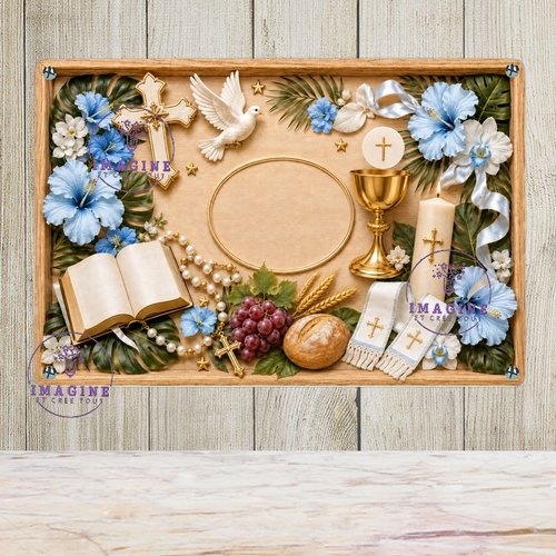 Tableau mural - sublimation -  impression infusible ink - plaque aluminium - première communion garçon - effet 3d