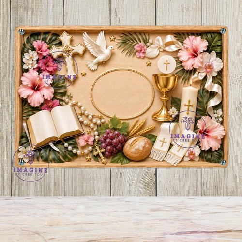 Tableau mural - sublimation -  impression infusible ink - plaque aluminium - première communion fille - effet 3d