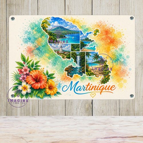 Tableau mural - sublimation -  impression infusible ink - plaque aluminium - carte martinique - aquarelle - 972