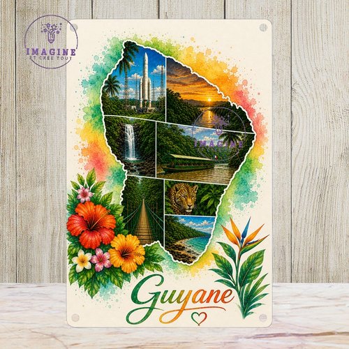 Tableau mural - sublimation -  impression infusible ink - plaque aluminium - carte guyane - aquarelle - paysages - 973