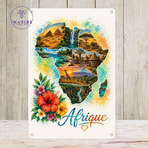 Tableau mural - sublimation -  impression infusible ink - plaque aluminium - carte afrique - aquarelle - paysages - continent