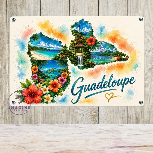 Tableau mural - sublimation -  impression infusible ink - plaque aluminium - carte guadeloupe - aquarelle - paysages - 971