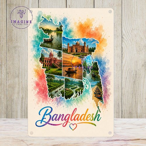 Tableau mural - sublimation -  impression infusible ink - plaque aluminium - carte du bangladesh - aquarelle