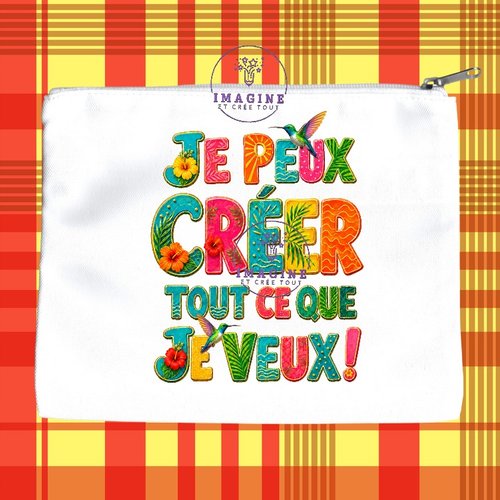 Trousse l - maquillage - sublimation - impression infusible ink - texte - motivation - tropique - hibiscus - colibris